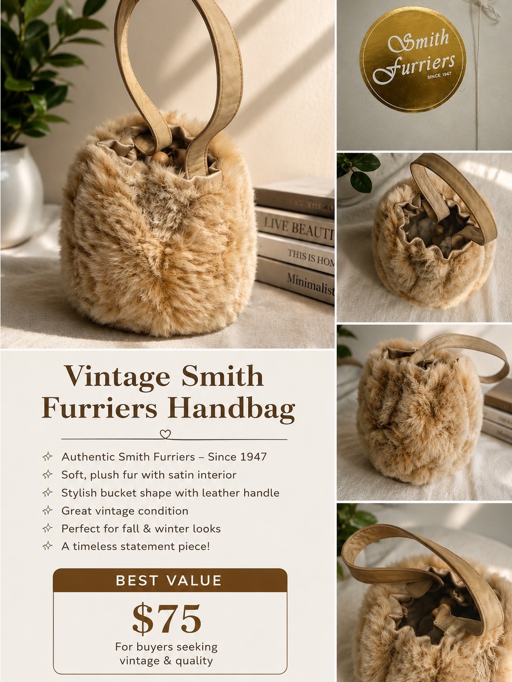 Plush Mini Bucket Bag in Tan